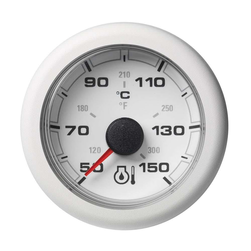 VDO 2-1/16 inch OceanLink engine oil temperature gauge with white dial and bezel showing 150°C/300°F maximum reading