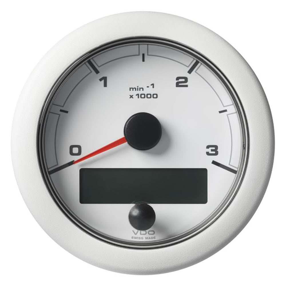 VDO 3-3/8 inch OceanLink NMEA 2000 tachometer with white dial and bezel, 3000 RPM display