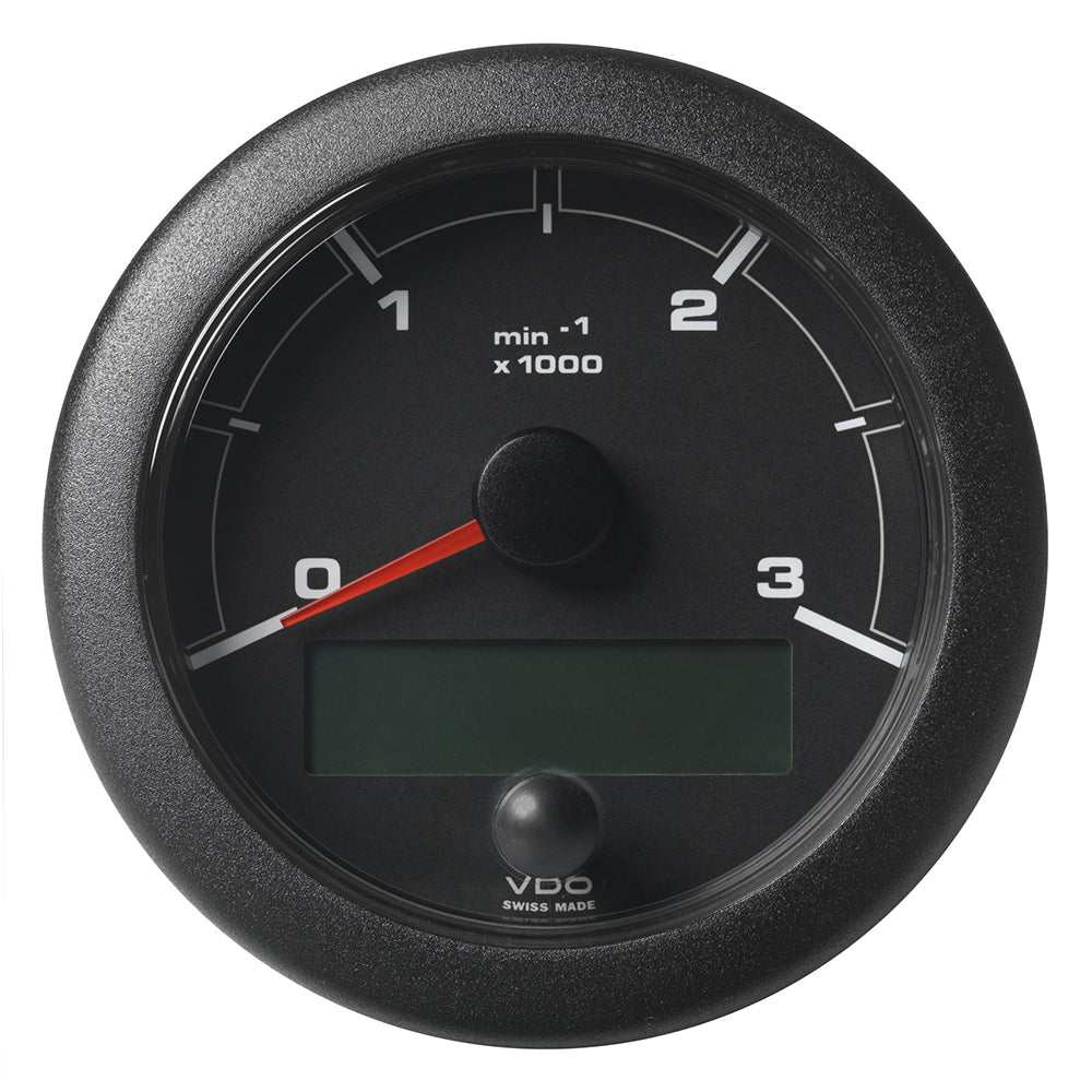 VDO 3-3/8 inch OceanLink NMEA 2000 tachometer with black dial and bezel, 3000 RPM display