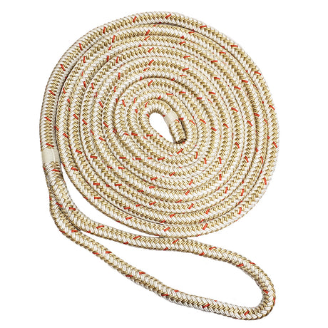 New England Ropes 1/2" x 35' Nylon Double Braid Dock Line - White/Gold with Tracer - C5059-16-00035