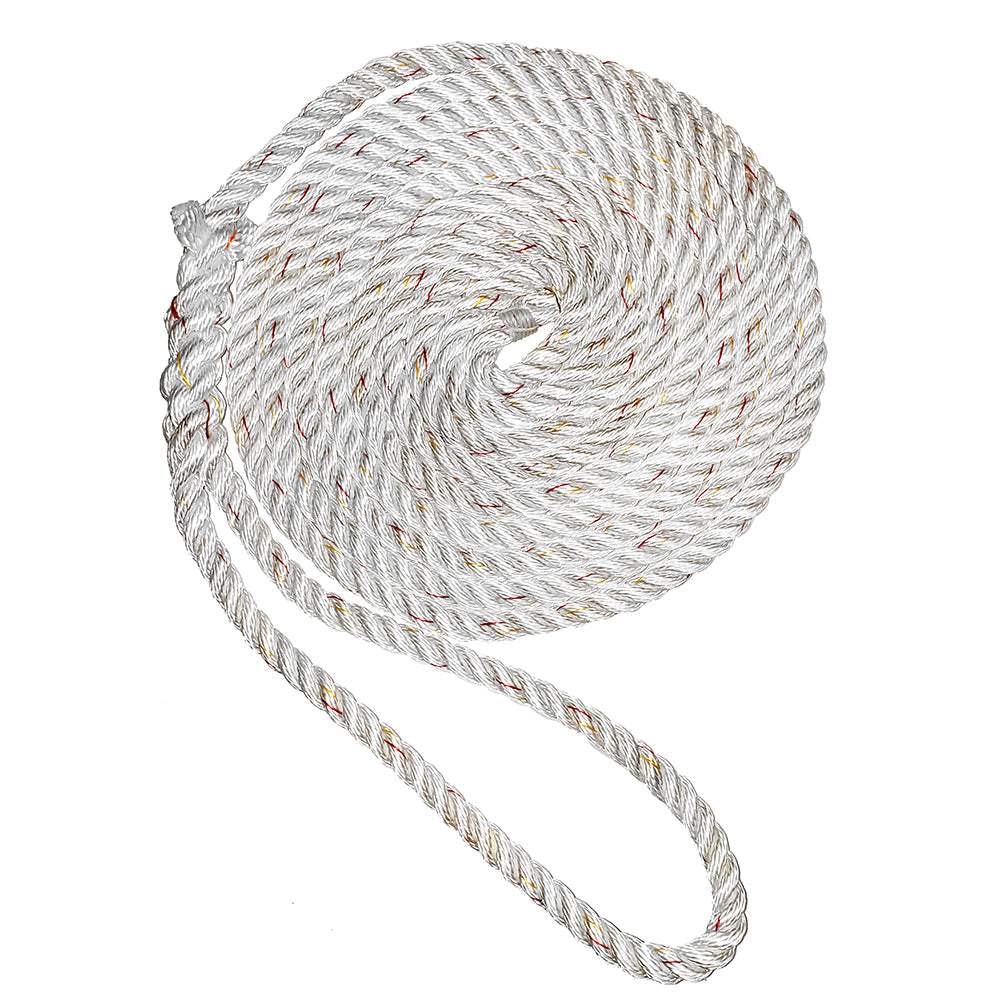 New England Ropes 3/8 inch x 20 ft white premium nylon 3 strand dock line with tracer