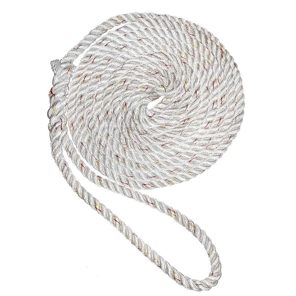New England Ropes 1/2 inch x 35 ft white nylon 3-strand dock line with tracer coil