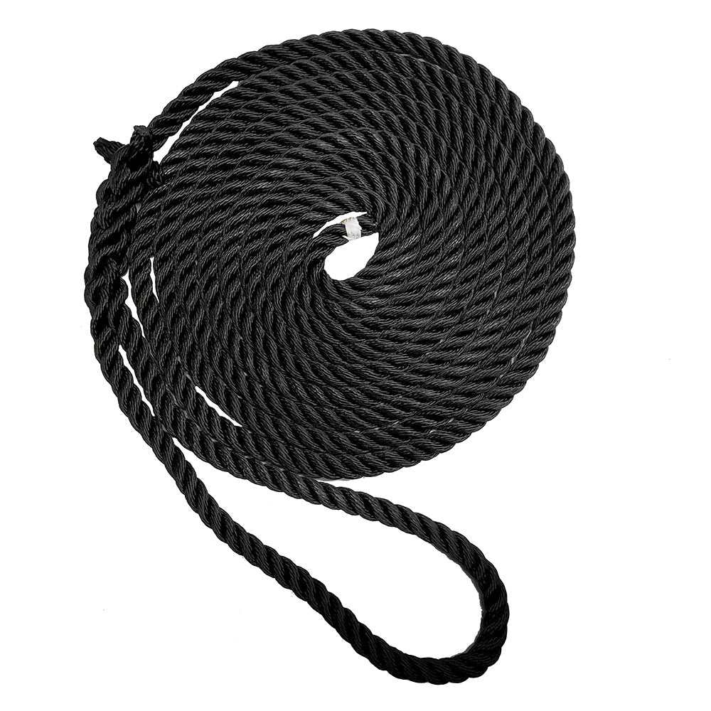 New England Ropes 1/2 inch x 35 feet black premium nylon 3-strand dock line rope