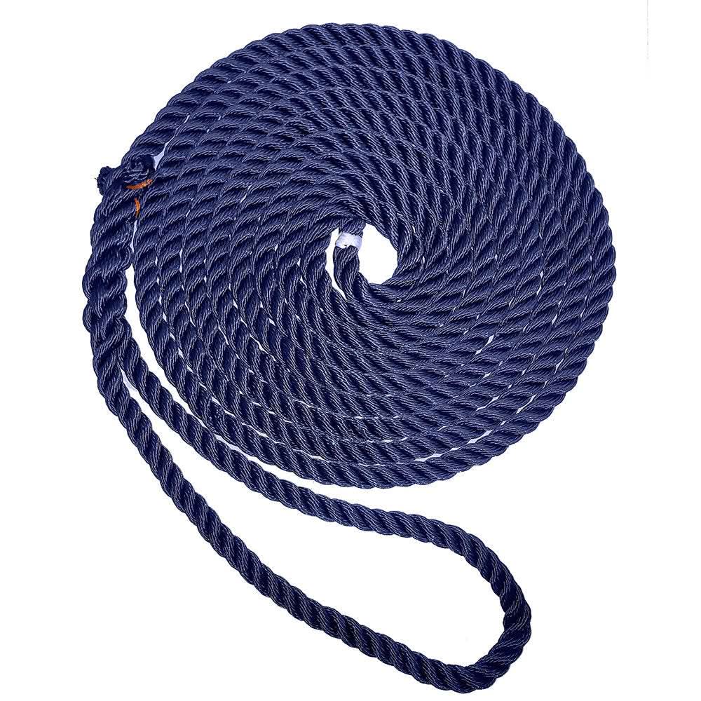 New England Ropes 1/2 inch x 25 ft navy blue premium nylon 3 strand dock line coil