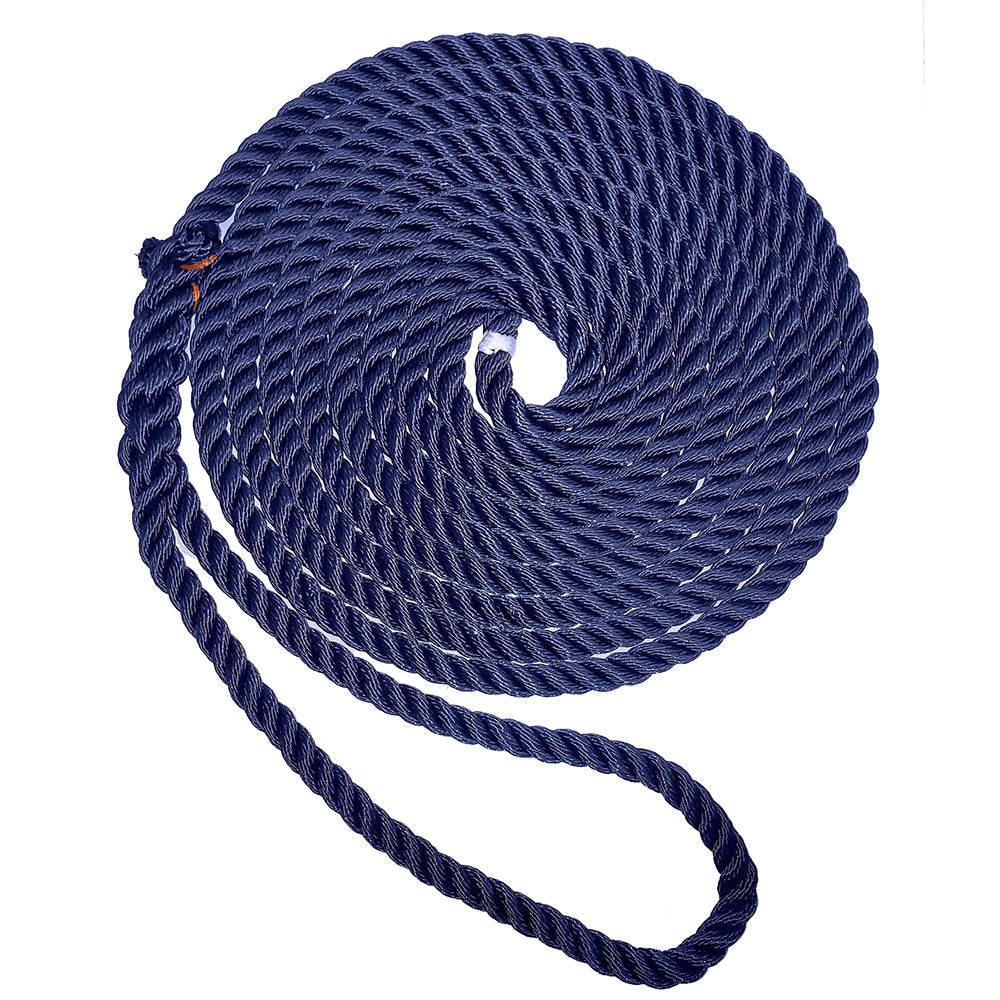 New England Ropes 5/8 inch x 25 feet navy blue premium nylon 3 strand dock line coil