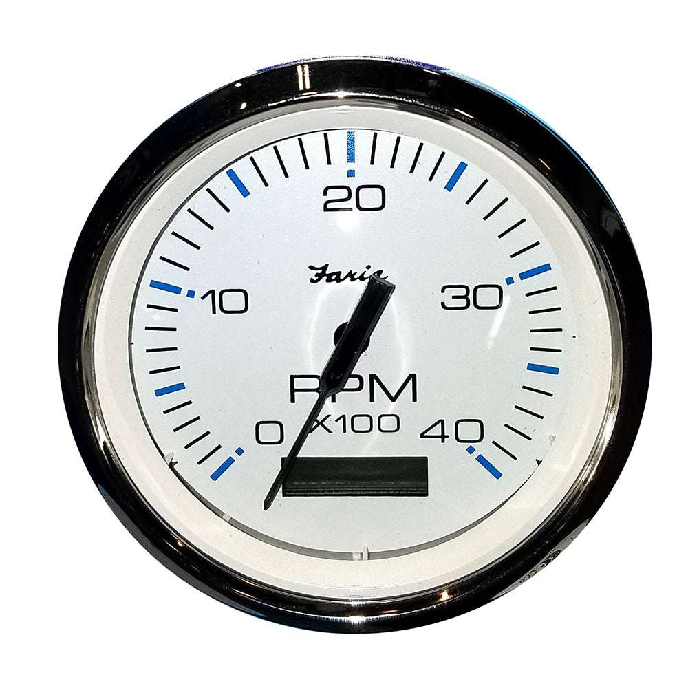Faria 4 inch tachometer with hourmeter 4000 RPM diesel black bezel white dial