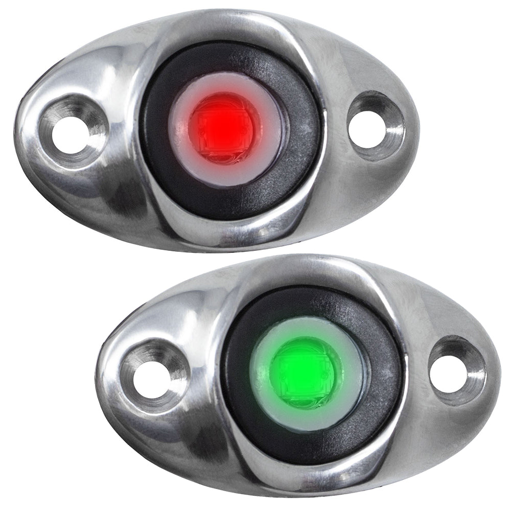 TACO Surface Mount LED Side Navigation Light Set with red and green LEDs in stainless steel housing for boats up to 40 feet