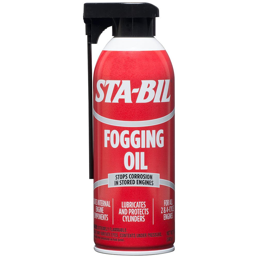 STA-BIL Fogging Oil 12oz aerosol protects and lubricates internal engine parts to prevent corrosion and damage during storage