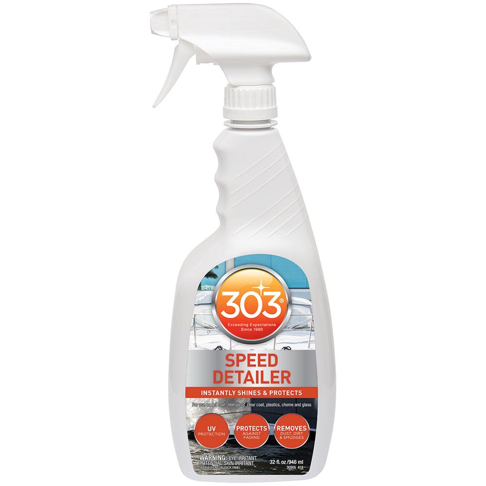 303 Marine Speed Detailer 32oz spray bottle for cleaning and protecting boat surfaces with UV protection and high-gloss finish