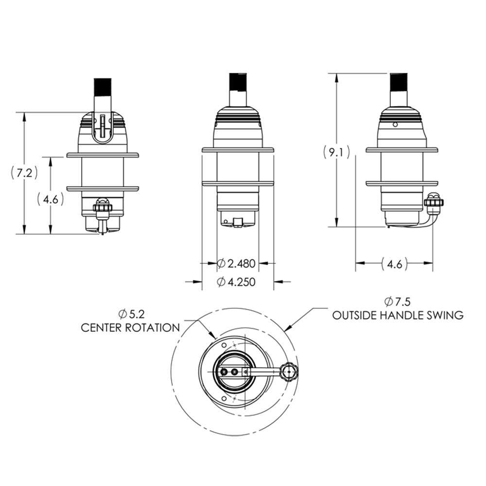 Technical drawing of TACO Grand Slam 800 VHF antenna mount with dimensions and rotation details