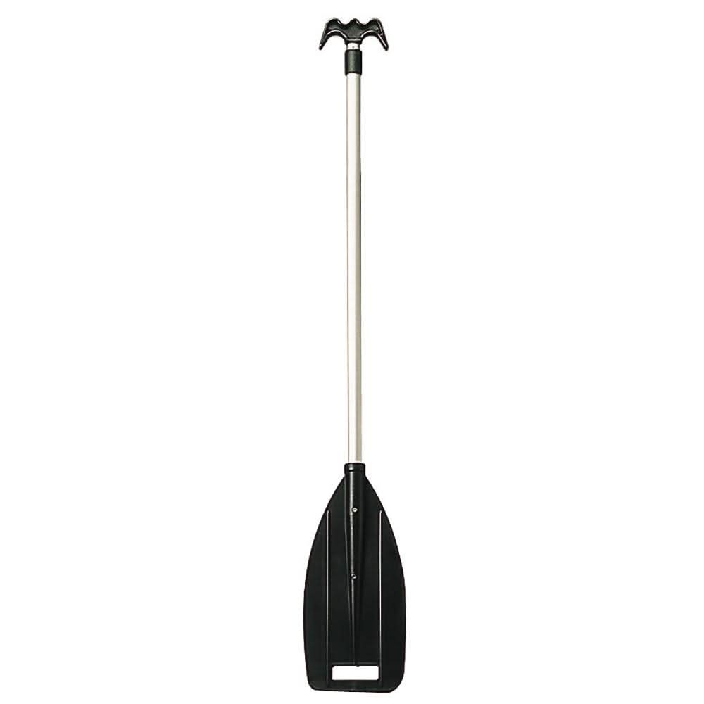 Sea-Dog telescopic paddle with double boat hook handle and grab blade, extendable to six feet.