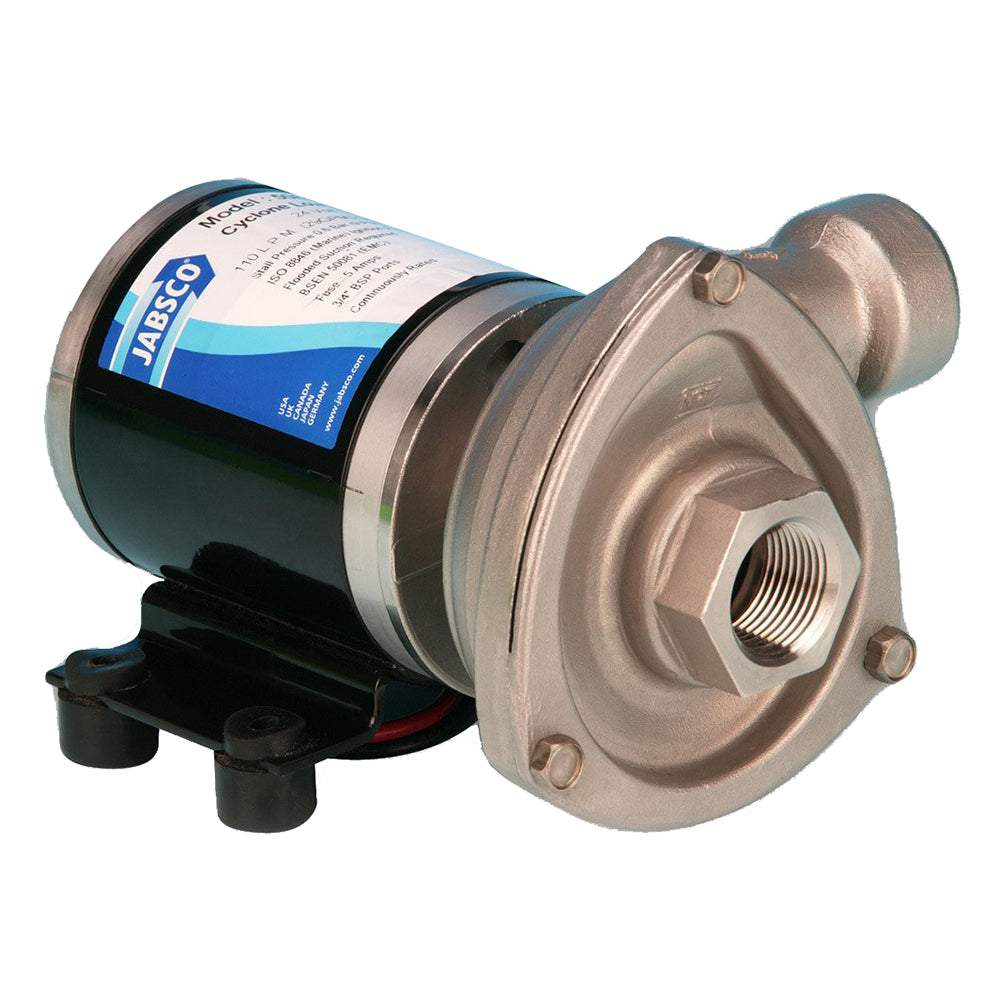 Jabsco 24V low pressure cyclone centrifugal pump with stainless steel body and 3/4 inch ports