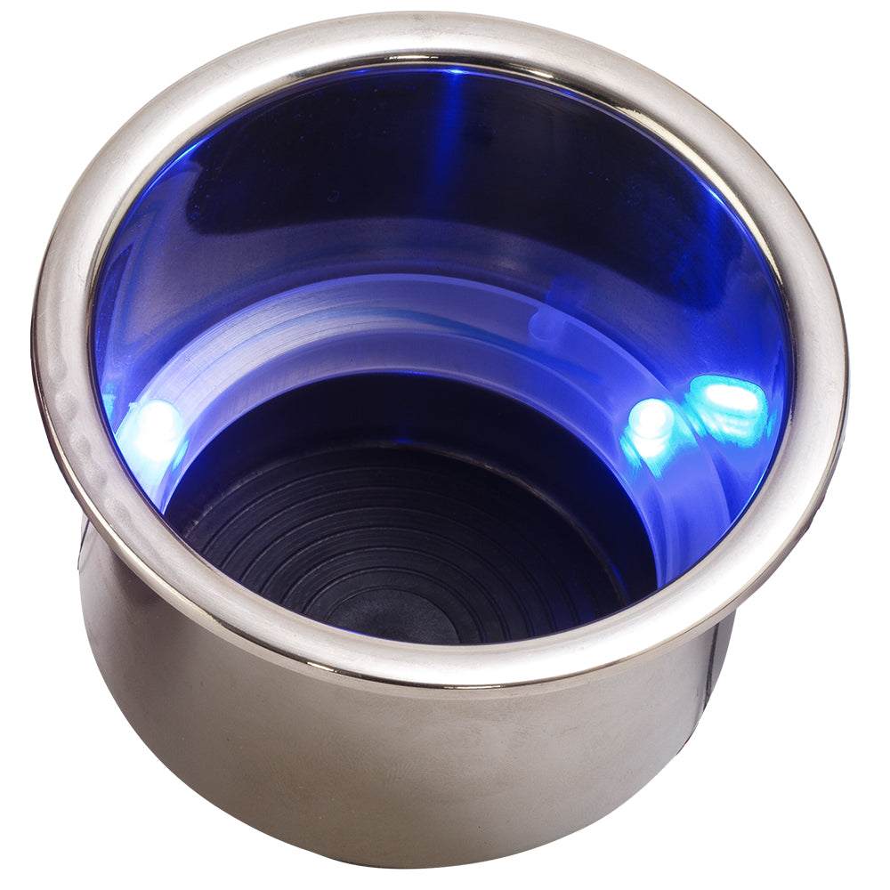 Sea-Dog LED Flush Mount combo drink holder with blue LED and stainless steel finish