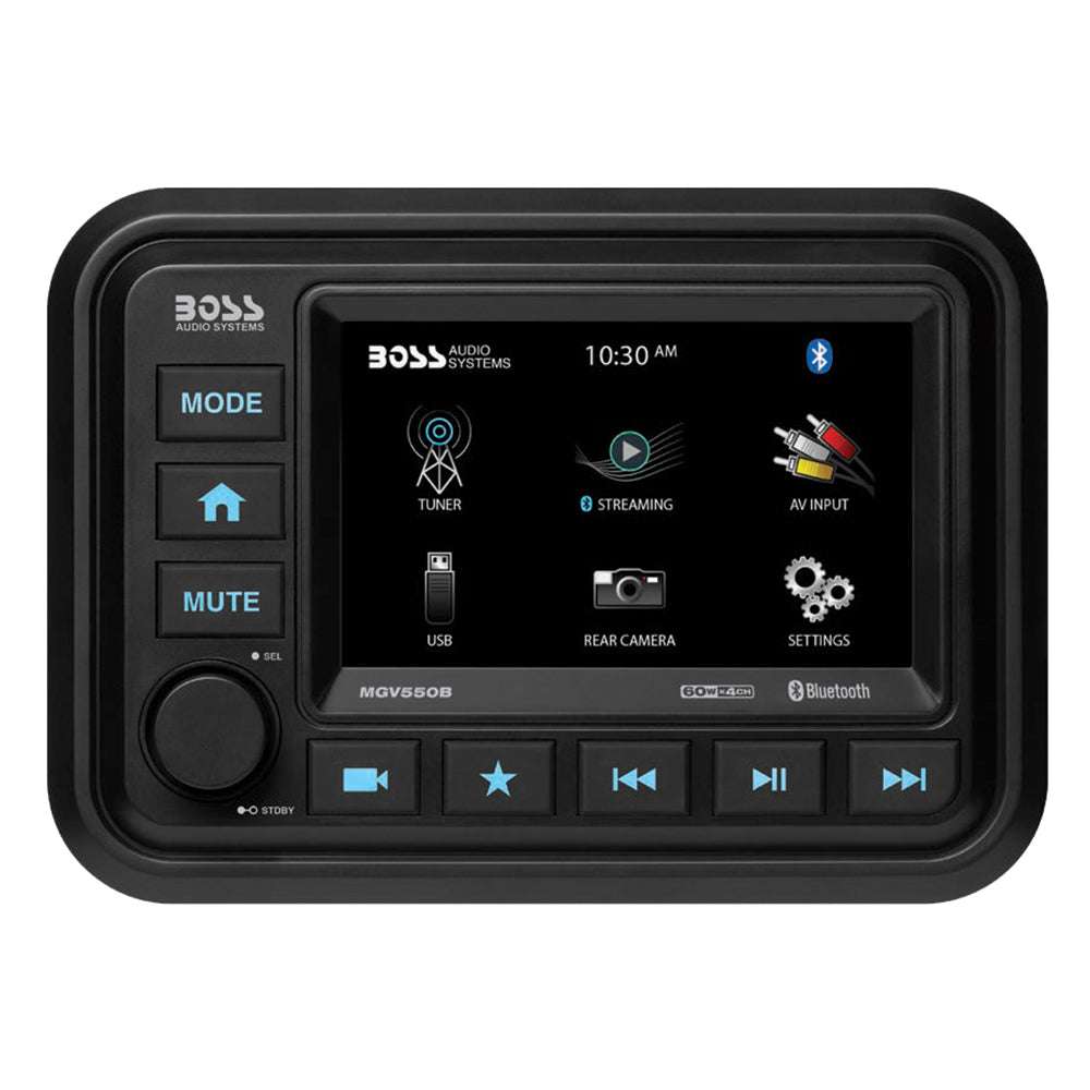 Boss Audio MGV550B marine Bluetooth AM/FM receiver with 5-inch touchscreen and USB port
