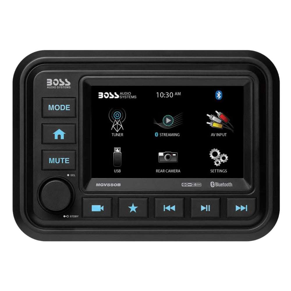 Boss Audio MGV550B marine Bluetooth AM/FM receiver with 5-inch touchscreen and USB port