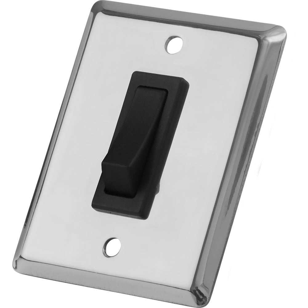 Sea-Dog Single Gang Wall Switch with stainless steel plate and black toggle lever