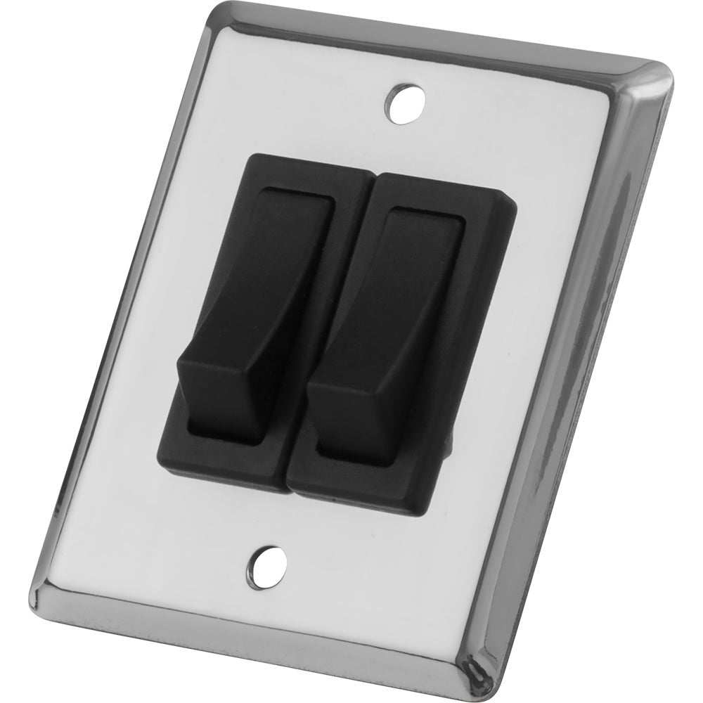 Sea-Dog Double Gang Wall Switch with stainless steel plate and two black SPDT switches