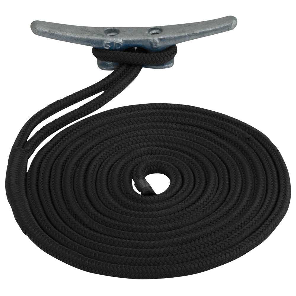 Black Sea-Dog double braided nylon dock line 5/8 inch x 20 feet with metal cleat