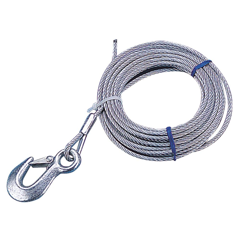 Galvanized winch cable 3/16 inch by 20 feet with utility snap hook and 5000 lb breaking strength