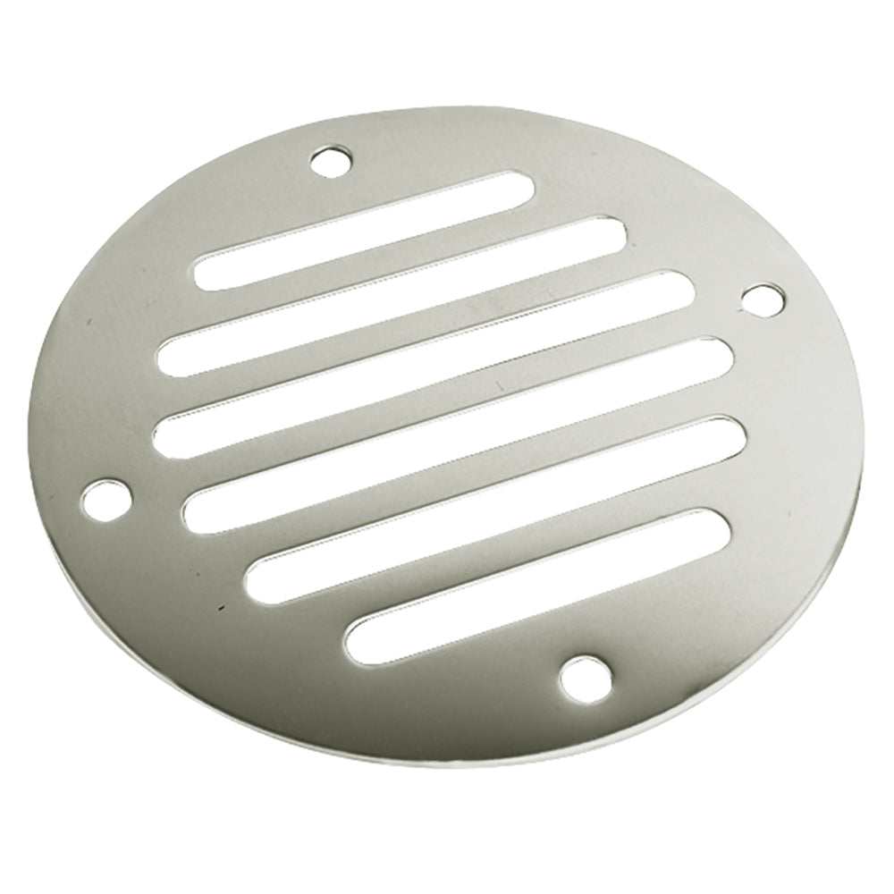 Sea-Dog stainless steel 3-1/4 inch round drain cover with slotted design and four mounting holes