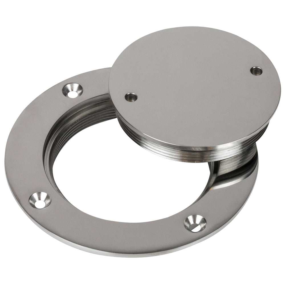 Sea-Dog stainless steel 3-inch deck plate with threaded lid and mounting holes