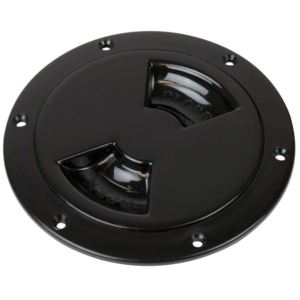 Sea-Dog 6-inch black Quarter-Turn Smooth Deck Plate with internal collar and six mounting holes