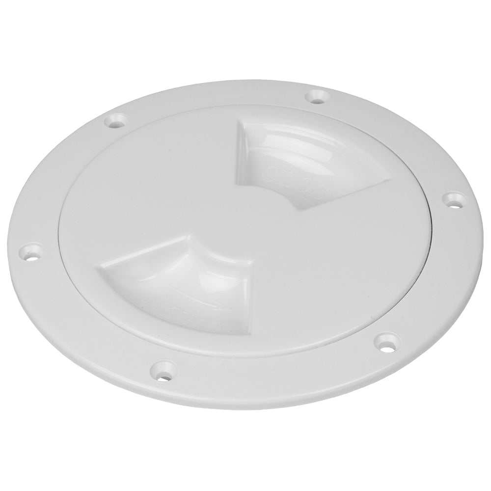 White 8-inch Sea-Dog Quarter-Turn Smooth Deck Plate with internal collar and six mounting holes