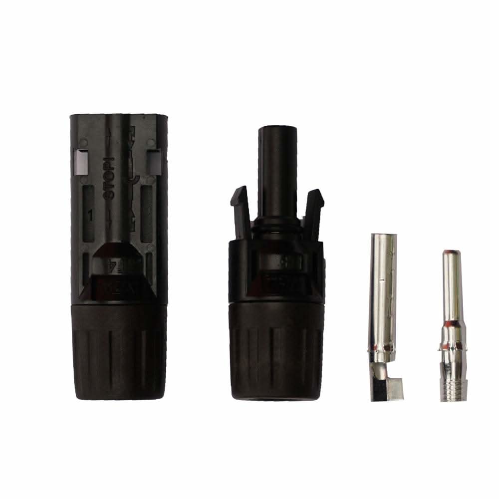 Xantrex PV Single Connector pair with black plastic housing and metal terminals for solar panel connections