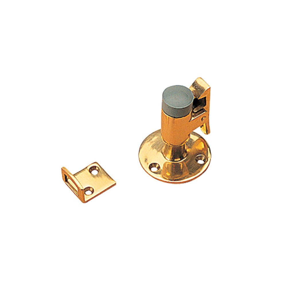 Sea-Dog brass door stop and catch with spring-loaded latch and polished finish, 2-inch size