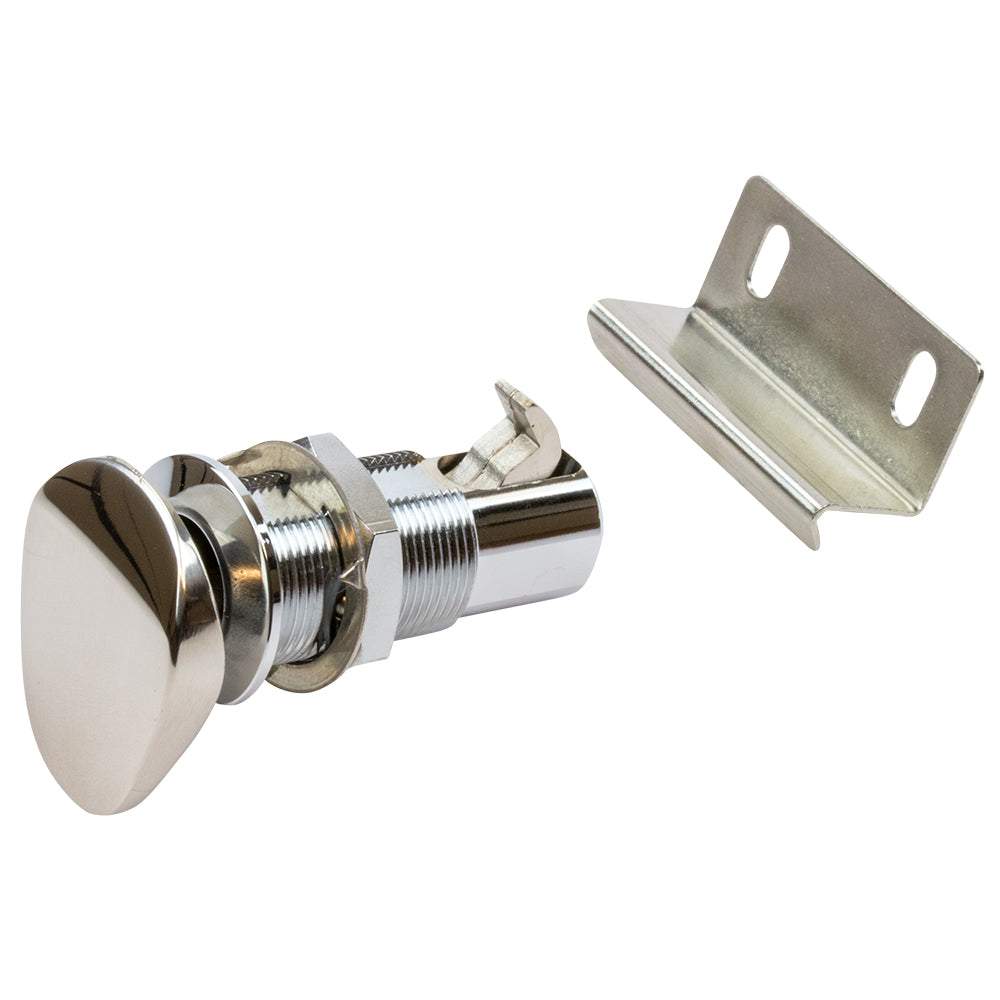 Sea-Dog stainless steel push button cabinet latch with oval handle and catch, corrosion resistant and low-profile design