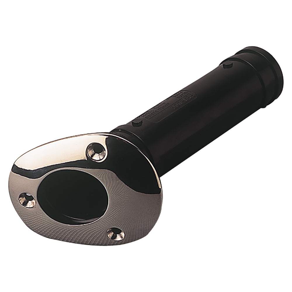 Sea-Dog Flush Mount Rod Holder with stainless steel top and black ABS body, angled 30 degrees for fishing rods up to 1-5/8 inches.