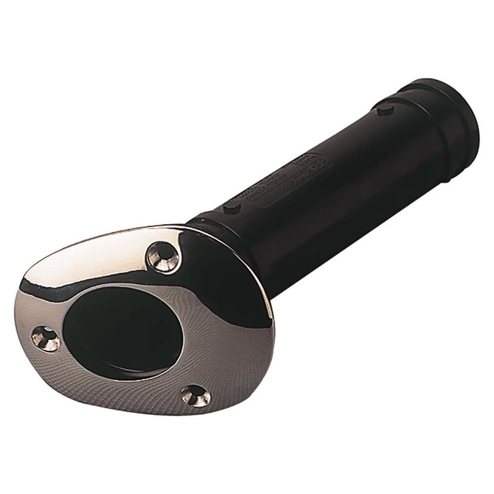 Sea-Dog Flush Mount Rod Holder with stainless steel top and black ABS body, angled 30 degrees for fishing rods up to 1-5/8 inches.