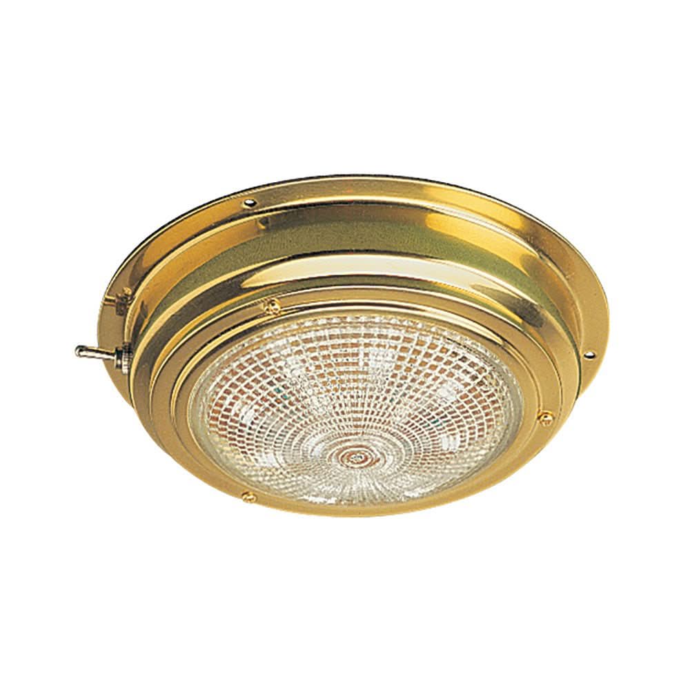 Sea-Dog Brass LED Dome Light 5-inch lens polished brass with white LEDs and toggle switch