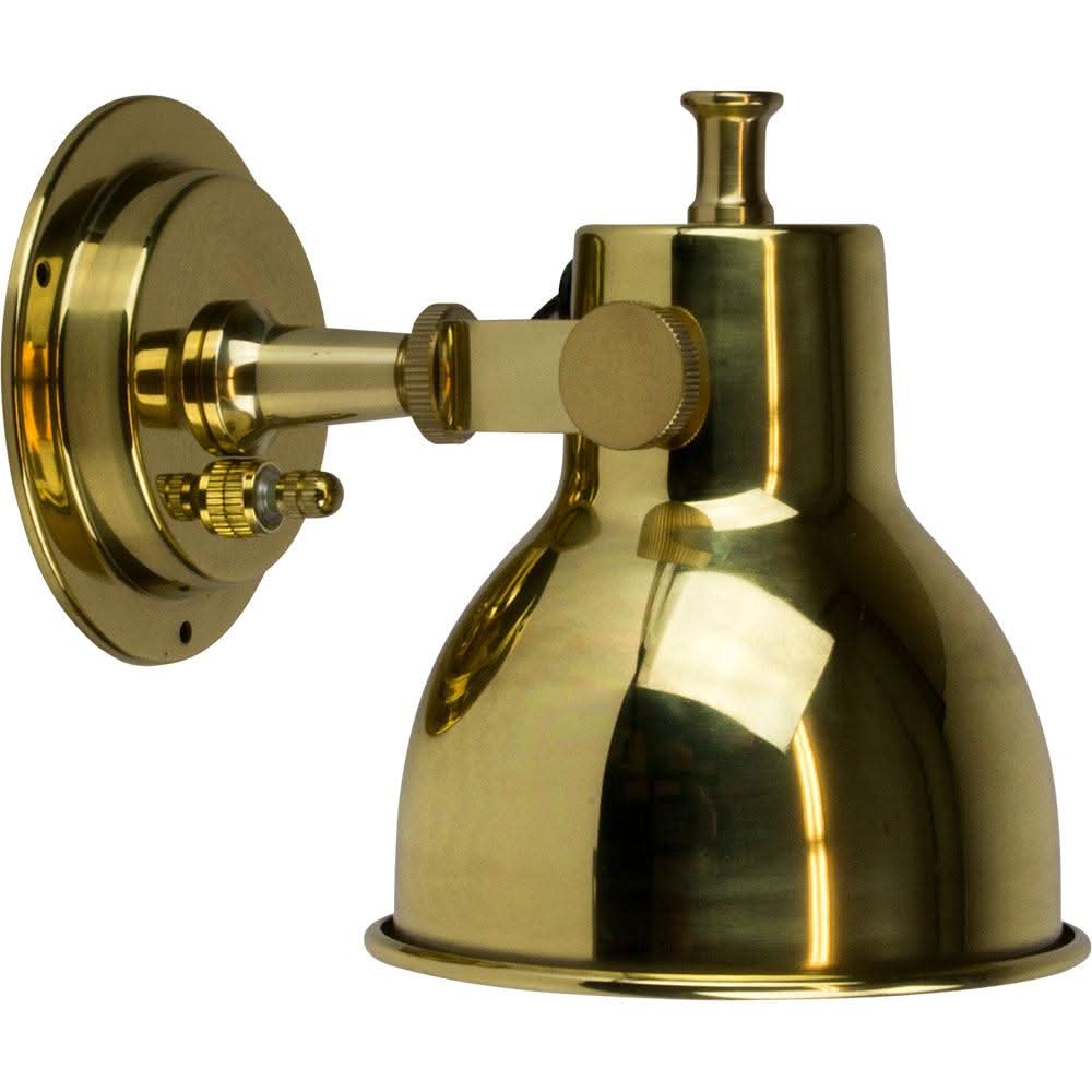 Large brass berth light with adjustable knurled knobs and prewired on/off switch for wall mounting