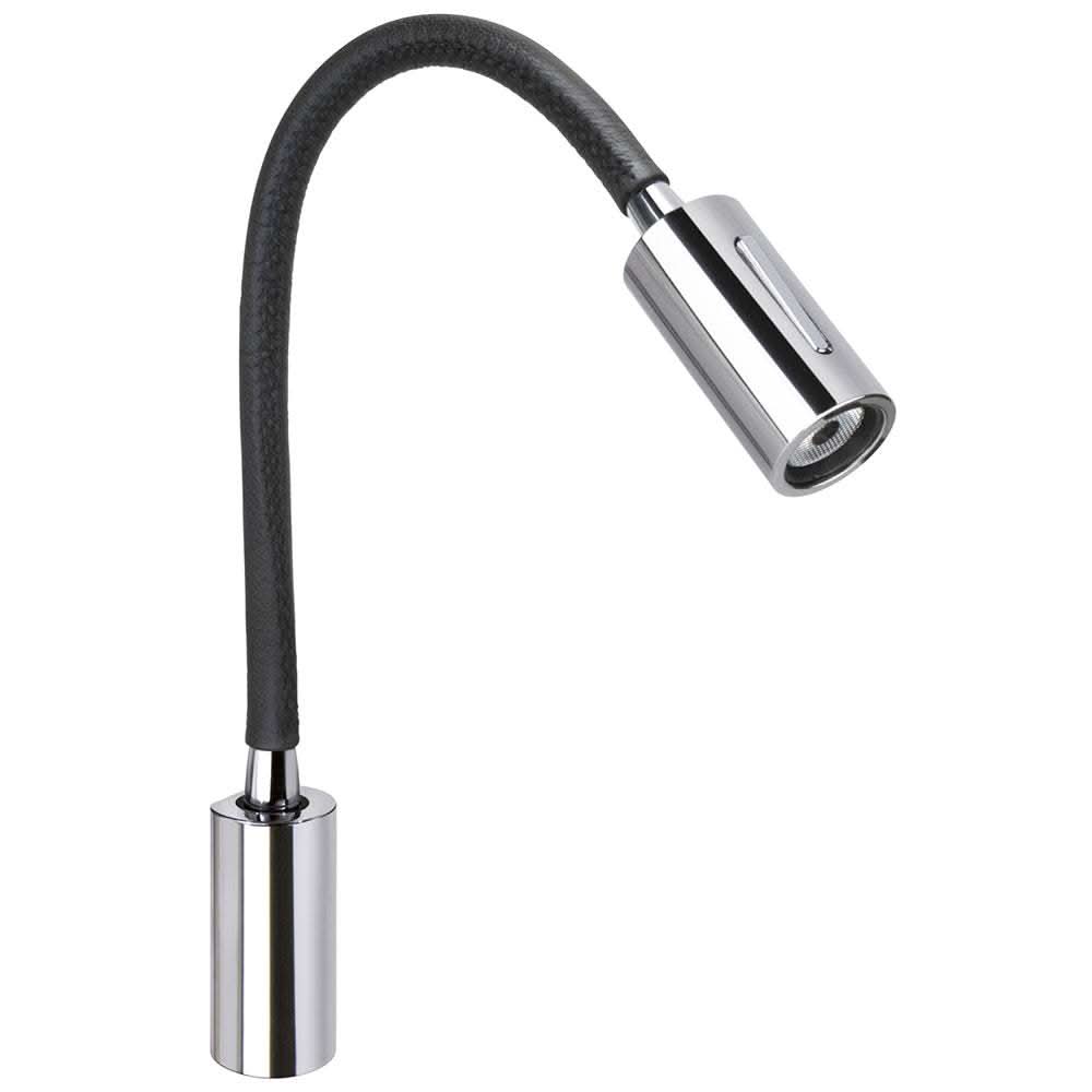 Quick Audrey black neoprene and chrome wall light with USB and switch, flexible LED reading lamp