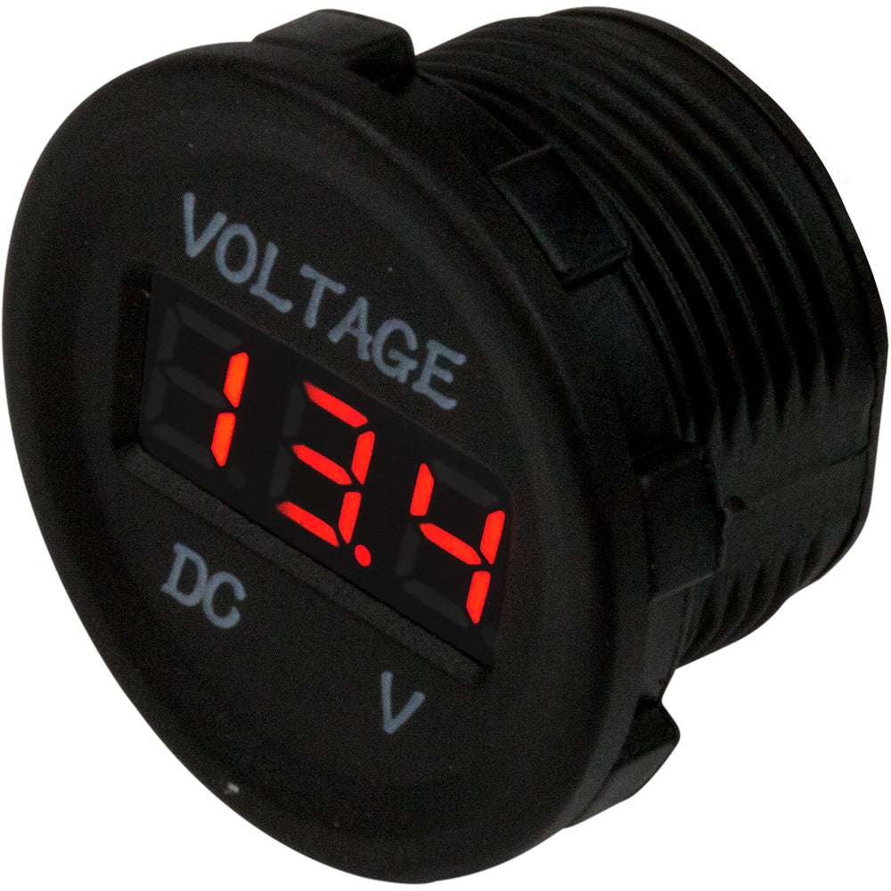 Sea-Dog round digital voltage meter 6V-30V with red LED display showing 13.4 volts