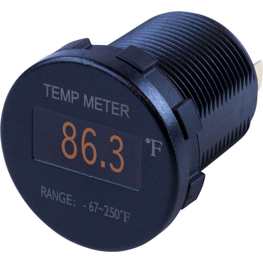 Sea-Dog Round OLED Temperature Meter Fahrenheit with 6-foot lead showing 86.3°F on black waterproof screen