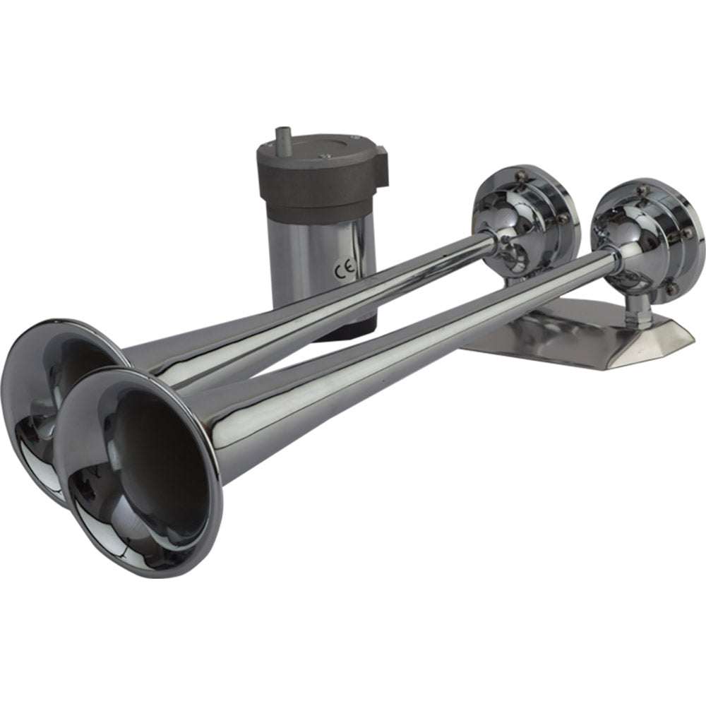 Sea-Dog MaxBlast dual trumpet chrome plated air horn with compressor and mounting hardware