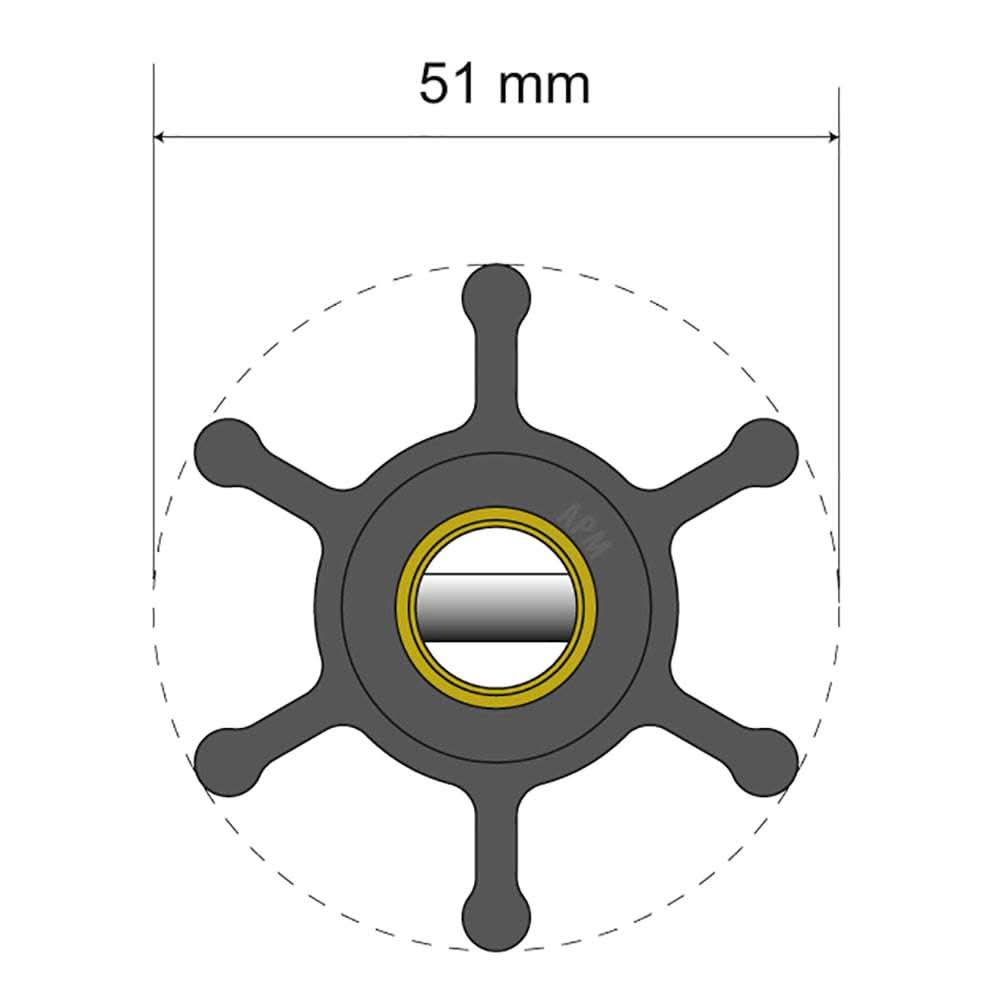 Albin Pump Premium Impeller Kit 51x22x12mm 6 blade pin insert diagram