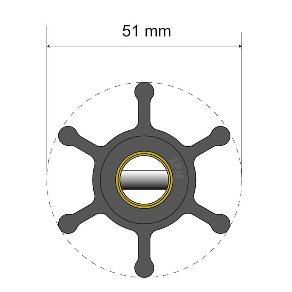 Albin Pump Premium Impeller Kit 51mm 6-blade with pin insert technical drawing