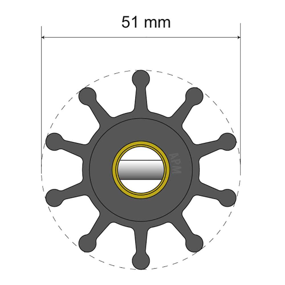 Albin Pump Premium Impeller Kit 51x12x22mm 10 blade pin insert diagram