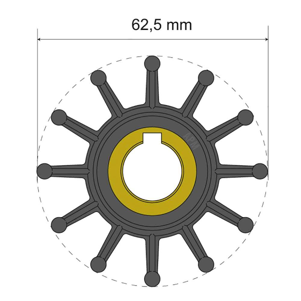 Albin Pump premium 12-blade impeller kit 62.5x16x32mm with key insert