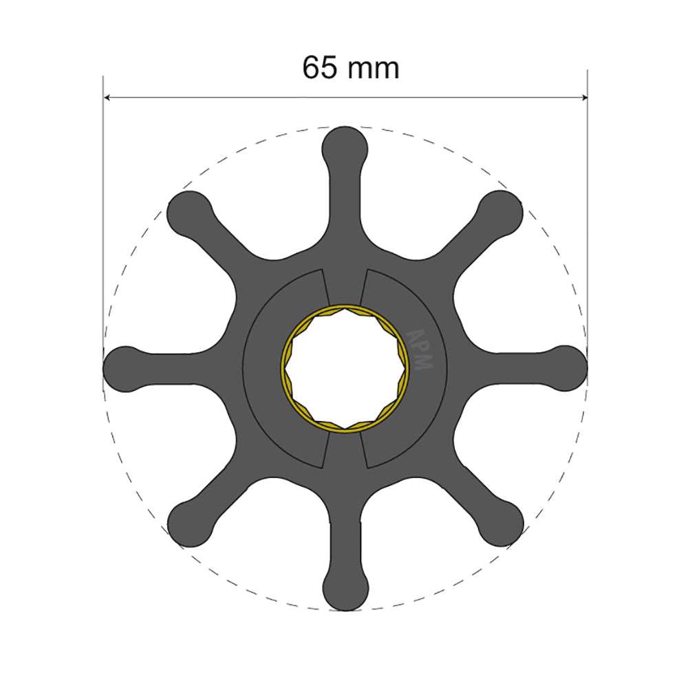 Albin Pump Premium Impeller Kit 65x16x37mm 8 blade spline insert diagram