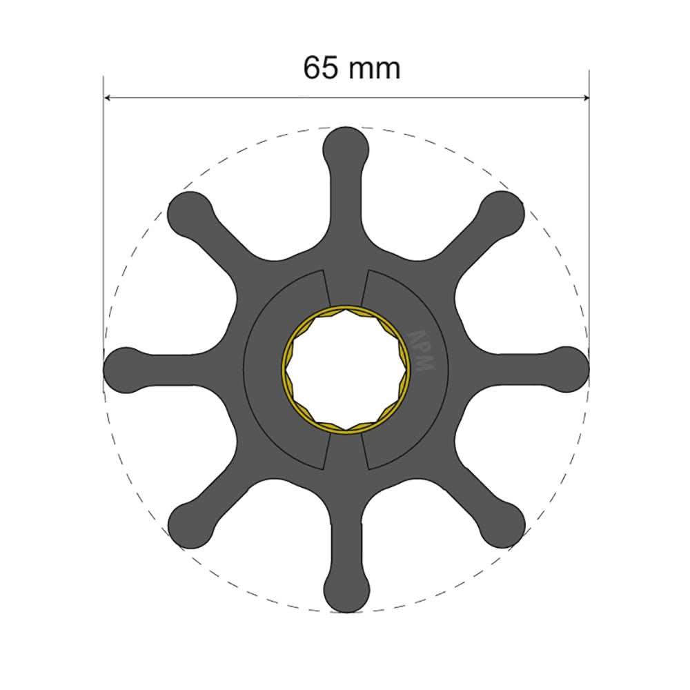 Albin Pump Premium Impeller Kit 65x16x37mm 8 blade spline insert diagram
