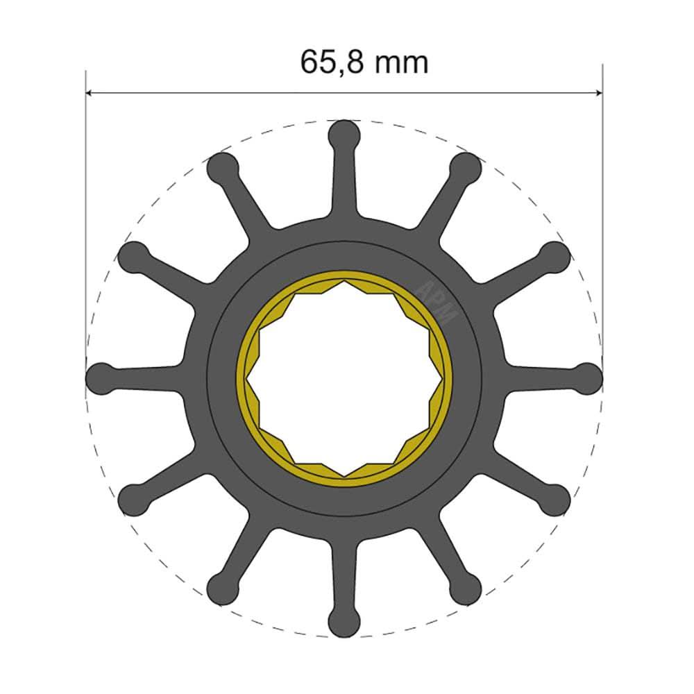 Albin Pump Premium Impeller Kit 65.8mm diameter 12 blade spline insert diagram