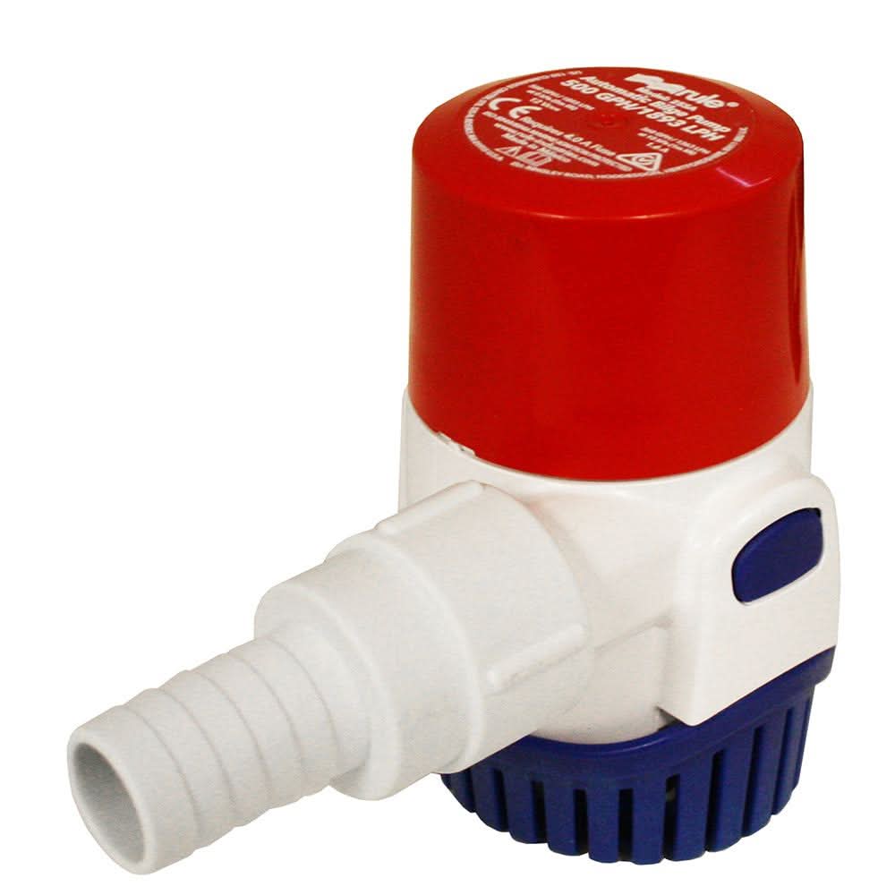 Rule PWC 500 GPH Automatic bilge pump with red top and white body, model 25SA-6WC