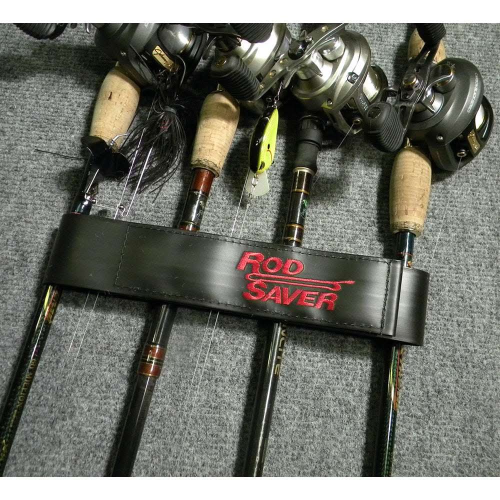 Rod Saver Vinyl 10" strap holding six fishing rods with reels securely.