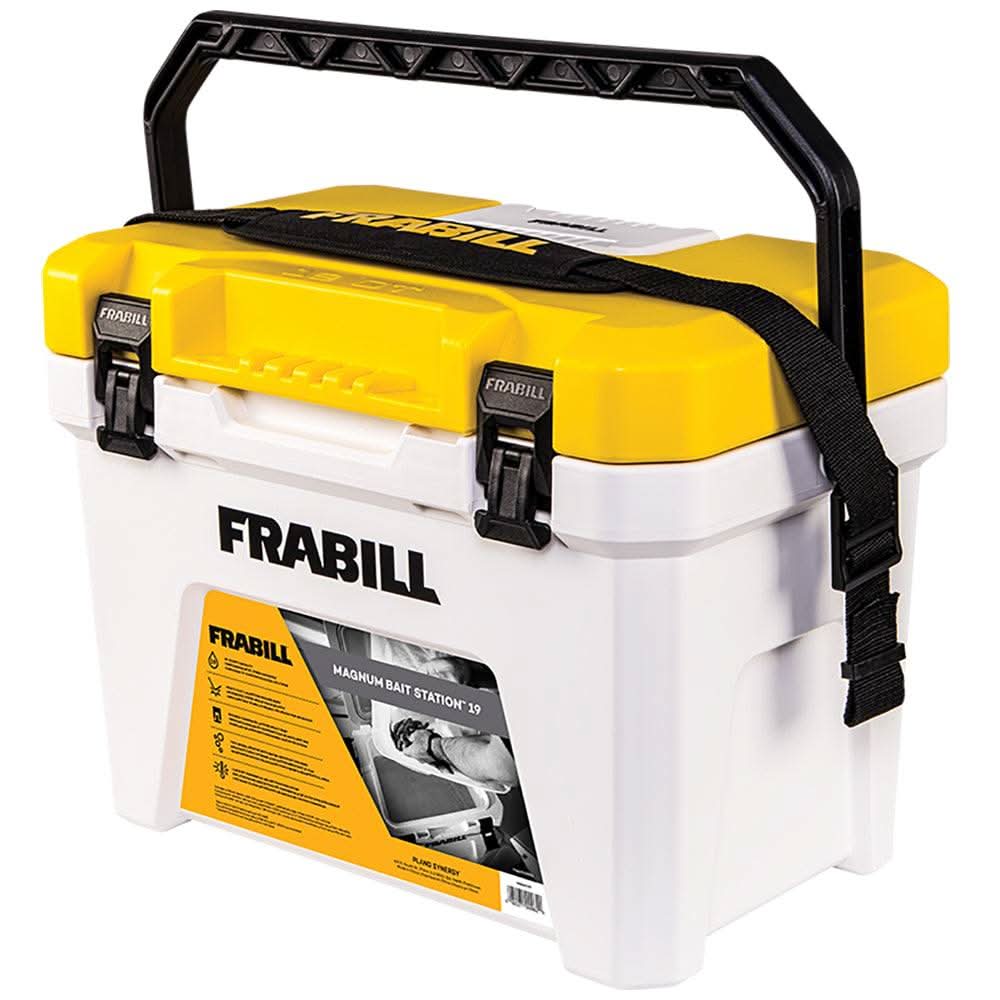 Frabill Magnum Bait Station 19 quart insulated bait cooler with aerator and shoulder strap
