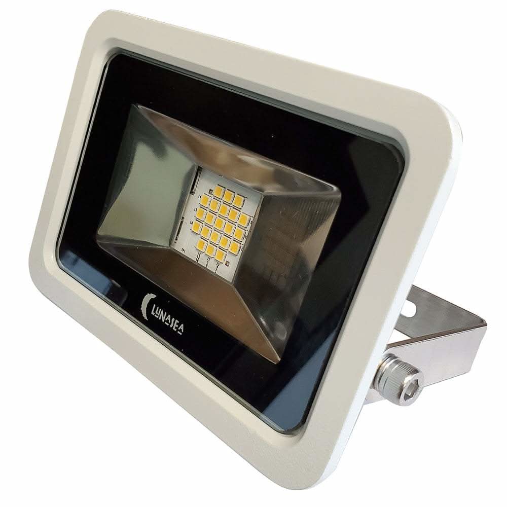 Lunasea 10W Slimline LED Floodlight white housing with 3-foot cord and cool white 1200 lumen output