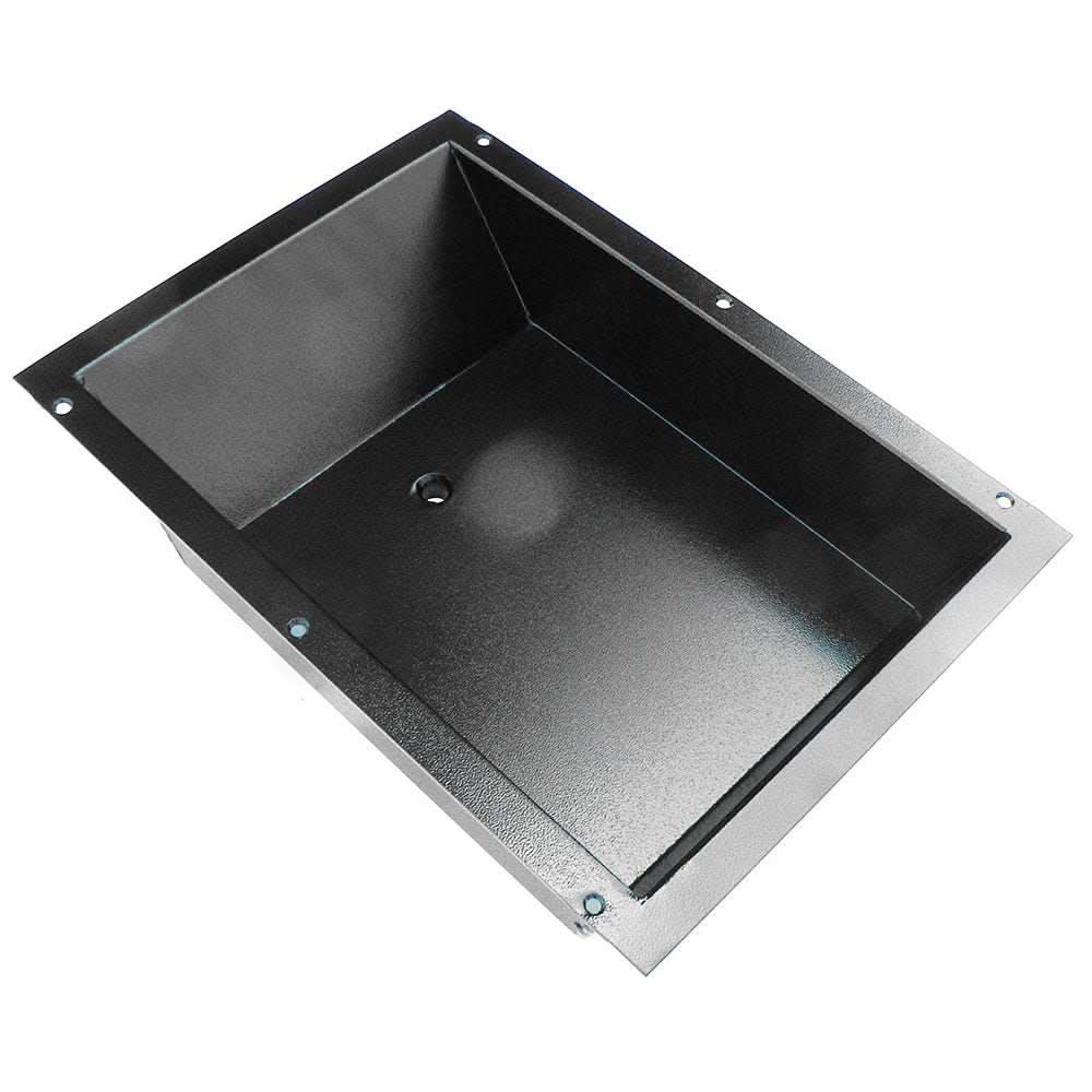 Rod Saver flat foot recessed tray for MotorGuide foot pedals with black powder coat finish and drain hole